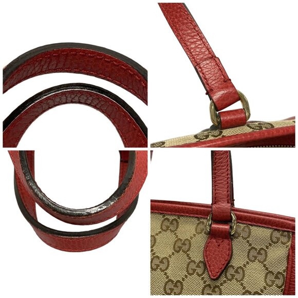 Auth GUCCI GG Pattern, Bree 449241 Dark Brown Beige Red Jacquard Leather Handbag - Picture 16 of 16